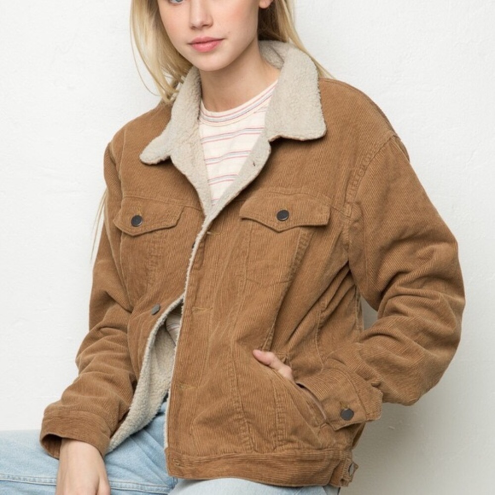 Brandy Melville Brown Corduroy Fleece Lined Jacket